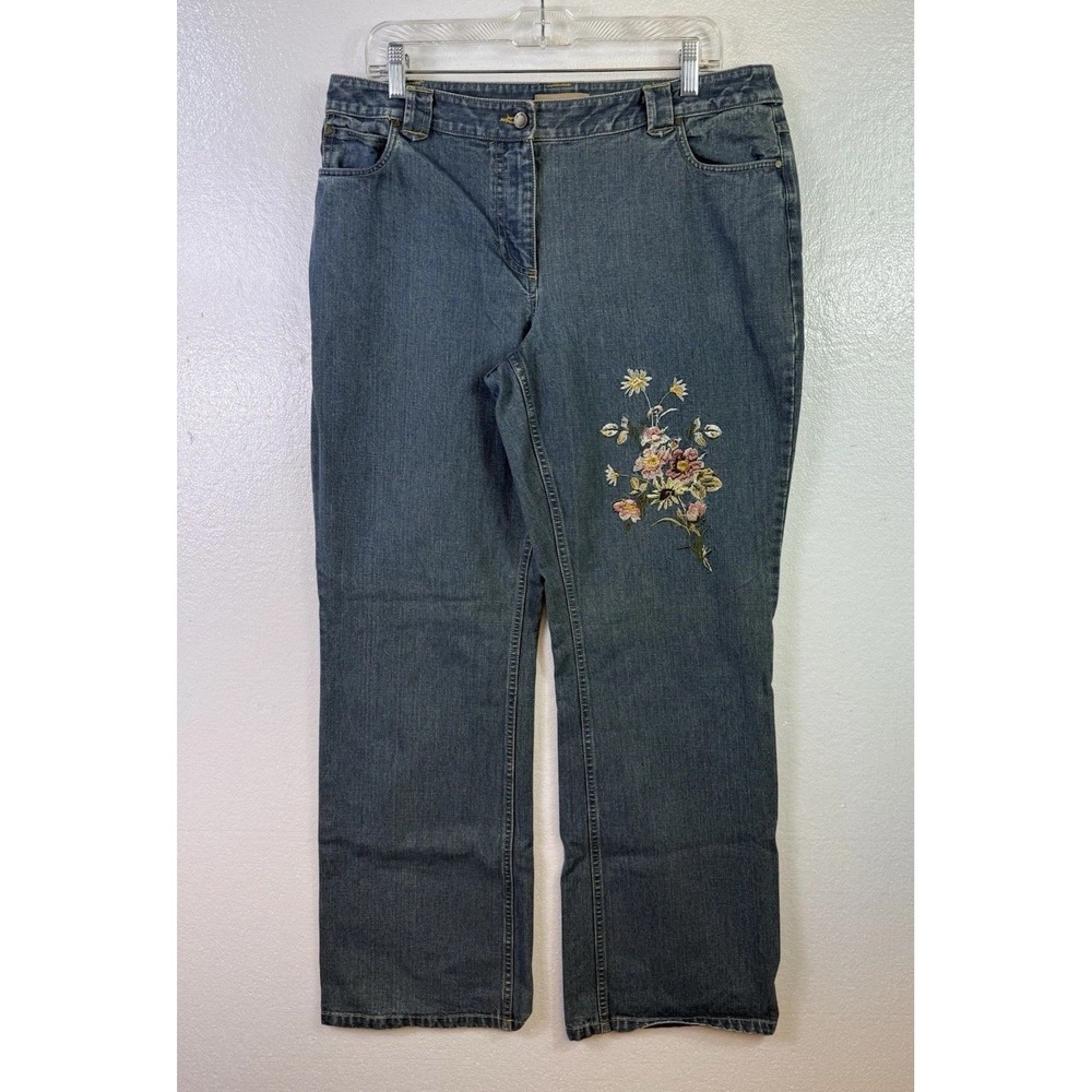 i.e. Relaxed Womens Jeans Sz‎ 14 Blue Denim Straight Embroidered 38x31 Grunge